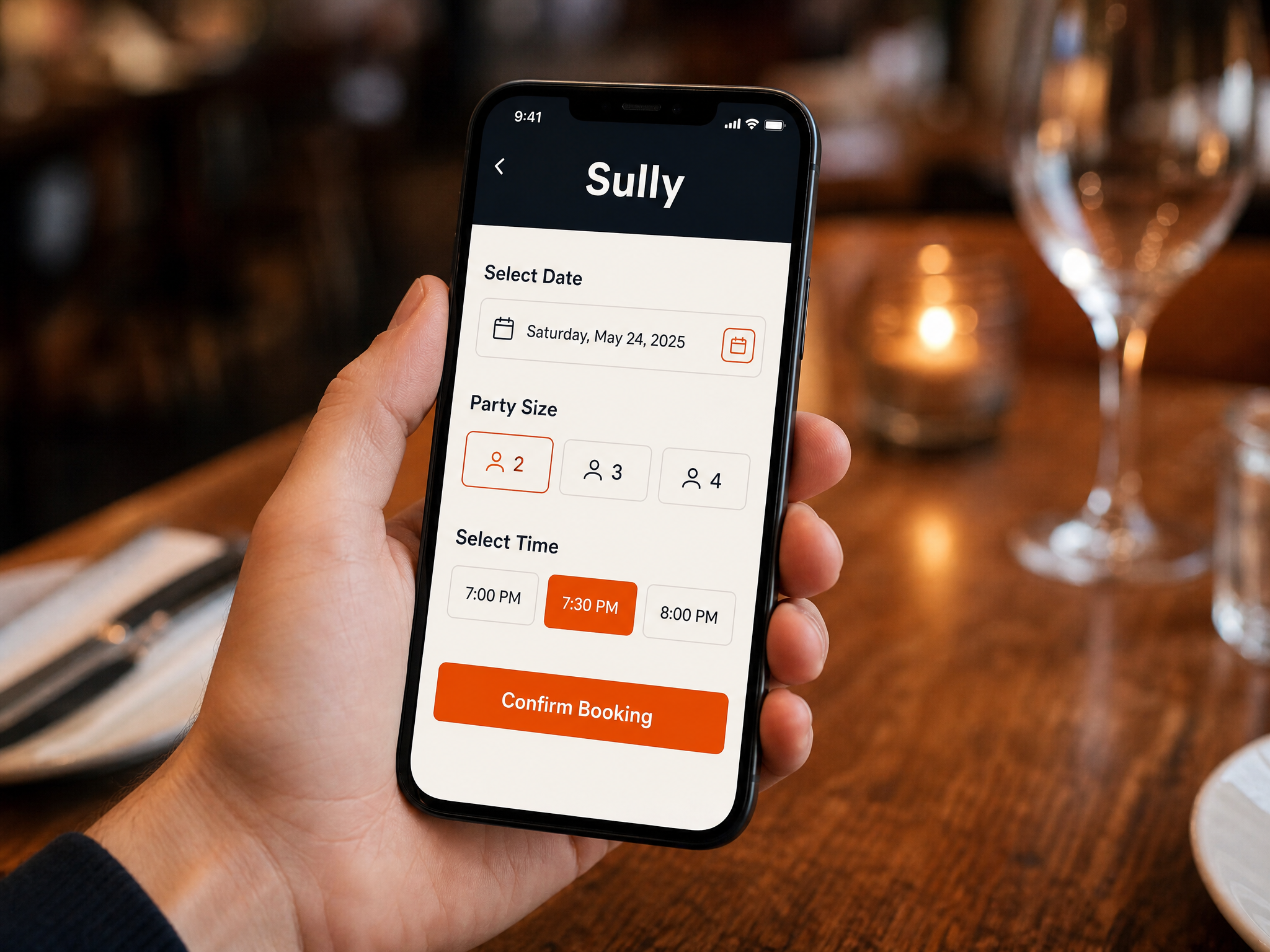 Customer making a booking on the Sully mobile app